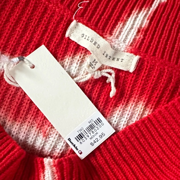 Gilded Intent Buckle Vibrant Red and White Knit Sweater - Picture 3 of 5